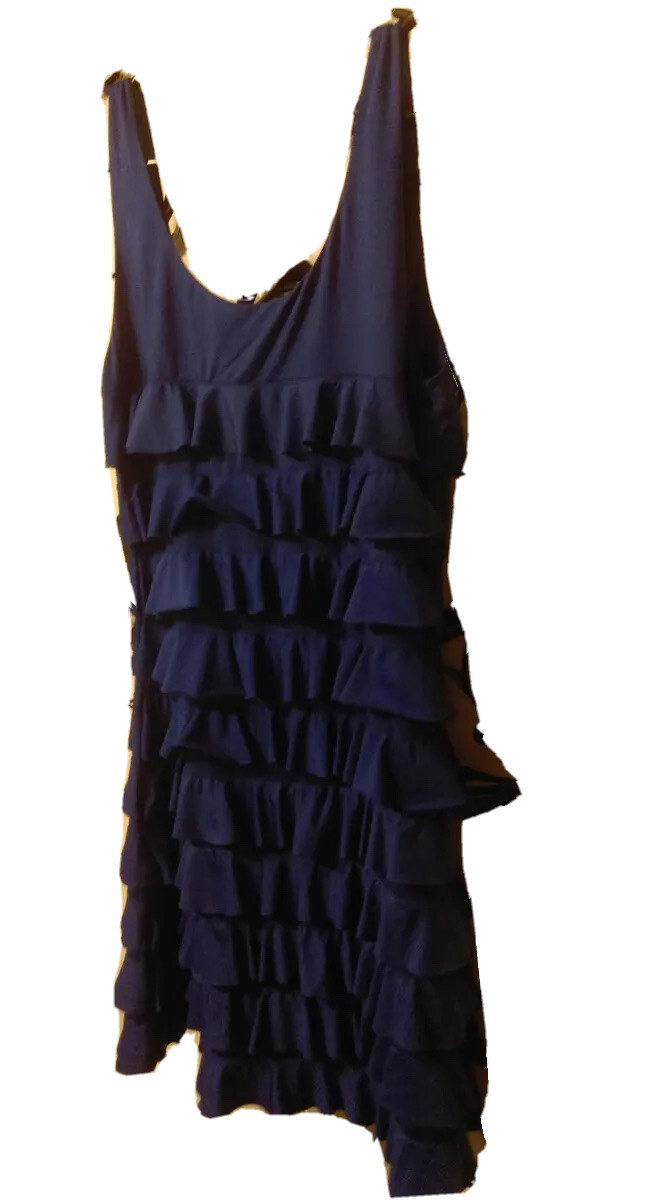 Vintage Reem Elastane Blue Layered Ruffles Ladies Mini Party/cocktail Dress S 8