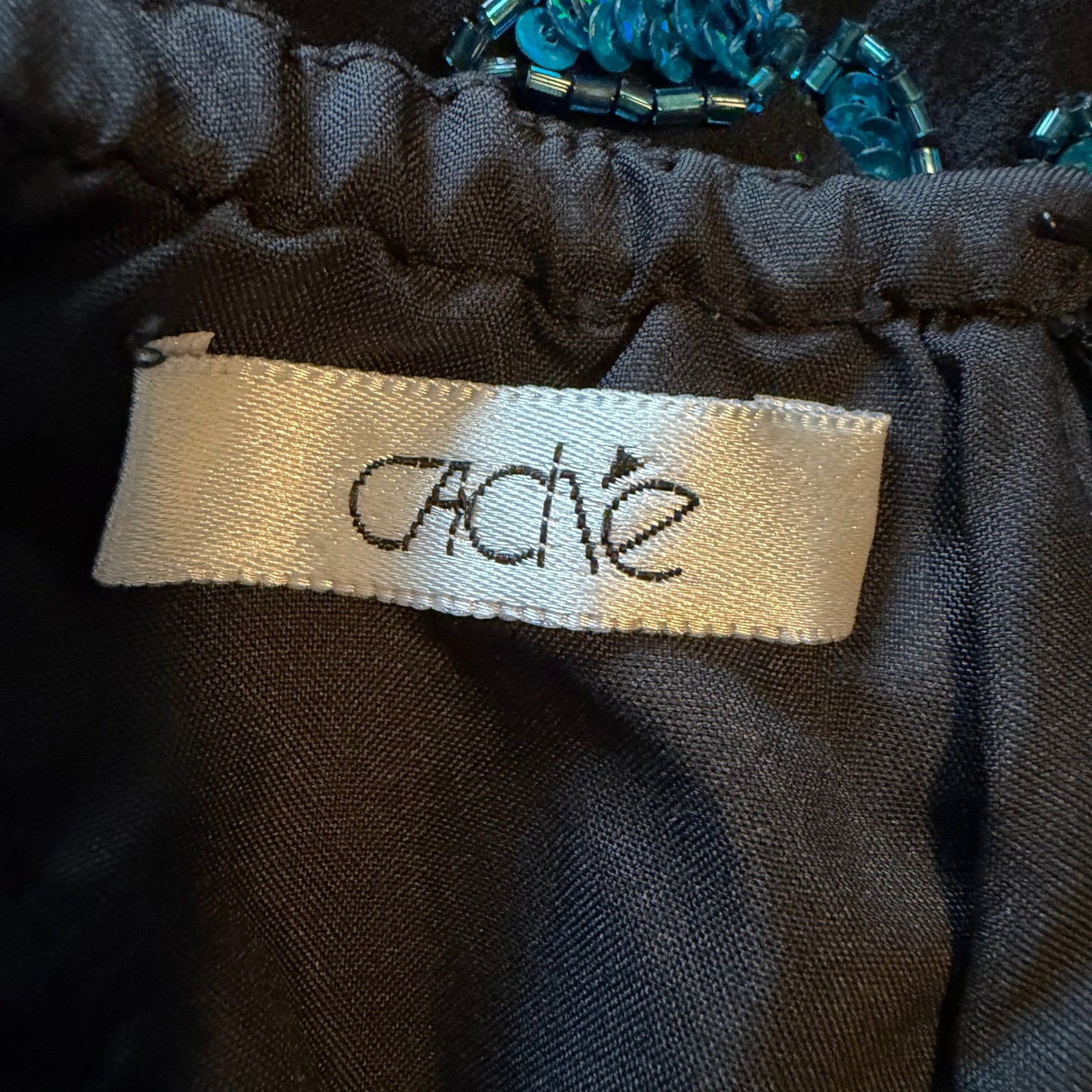 Cache Womens Silk Halter Maxi Black Teal Sequin Beaded Prom Fairy