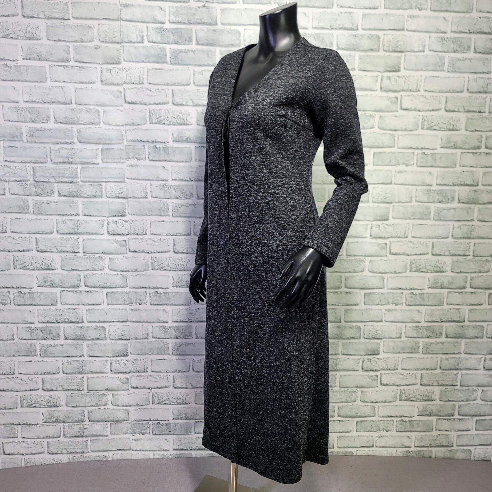 Vintage 90s Eye Candy Long Duster Cardigan M Dark Gray Knit Tie Front Sweater