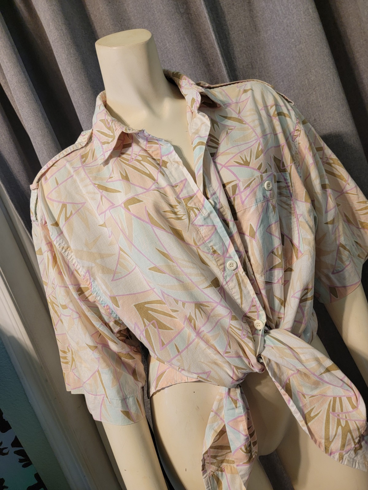 Vtg Grandmacore Counterparts Geometric Pastel Button Down Blouse Hong Kong Sz 10