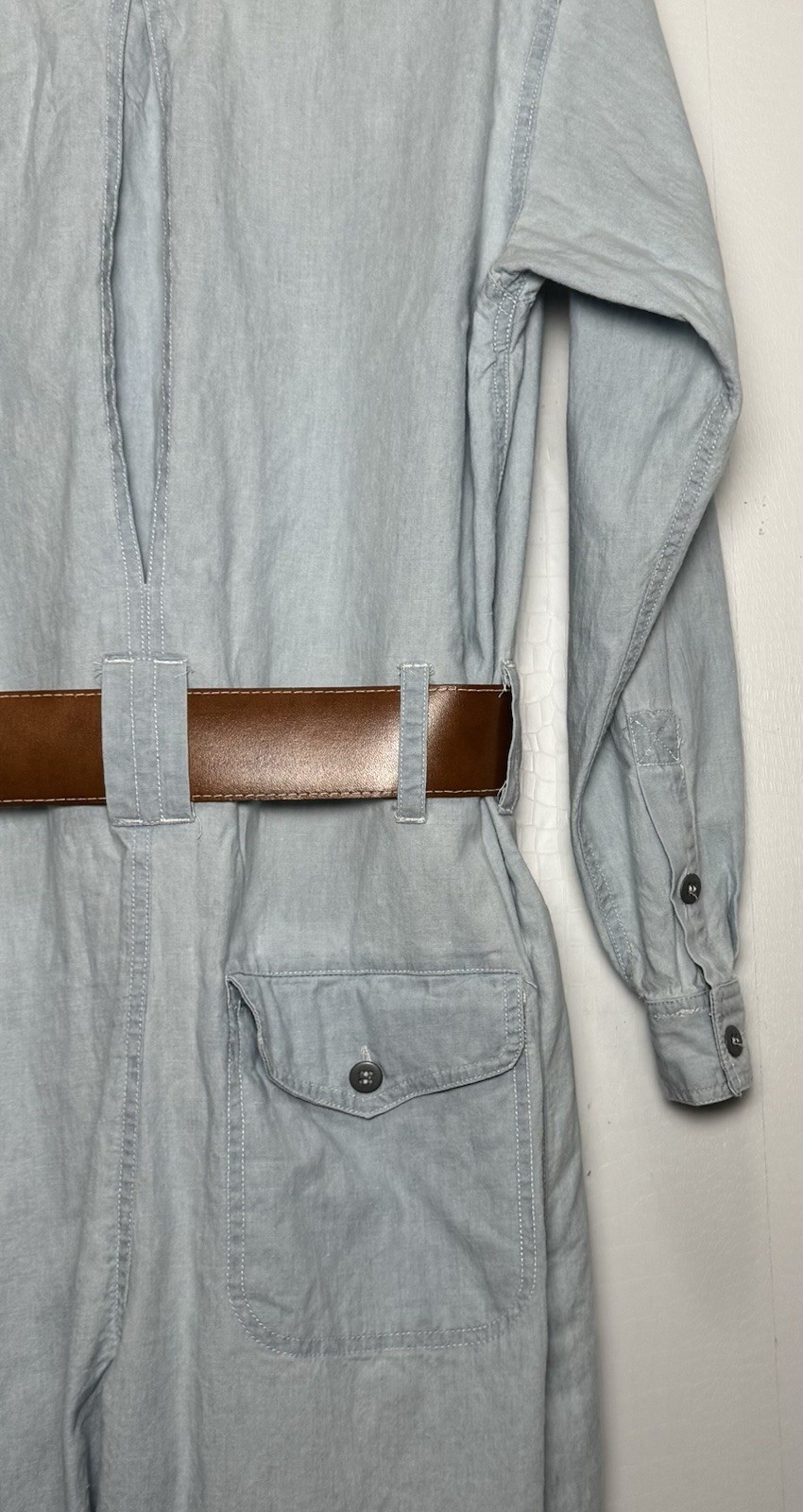 Vintage Liz Wear S Chambray Utility Jumpsuit Belted 90s Workwear