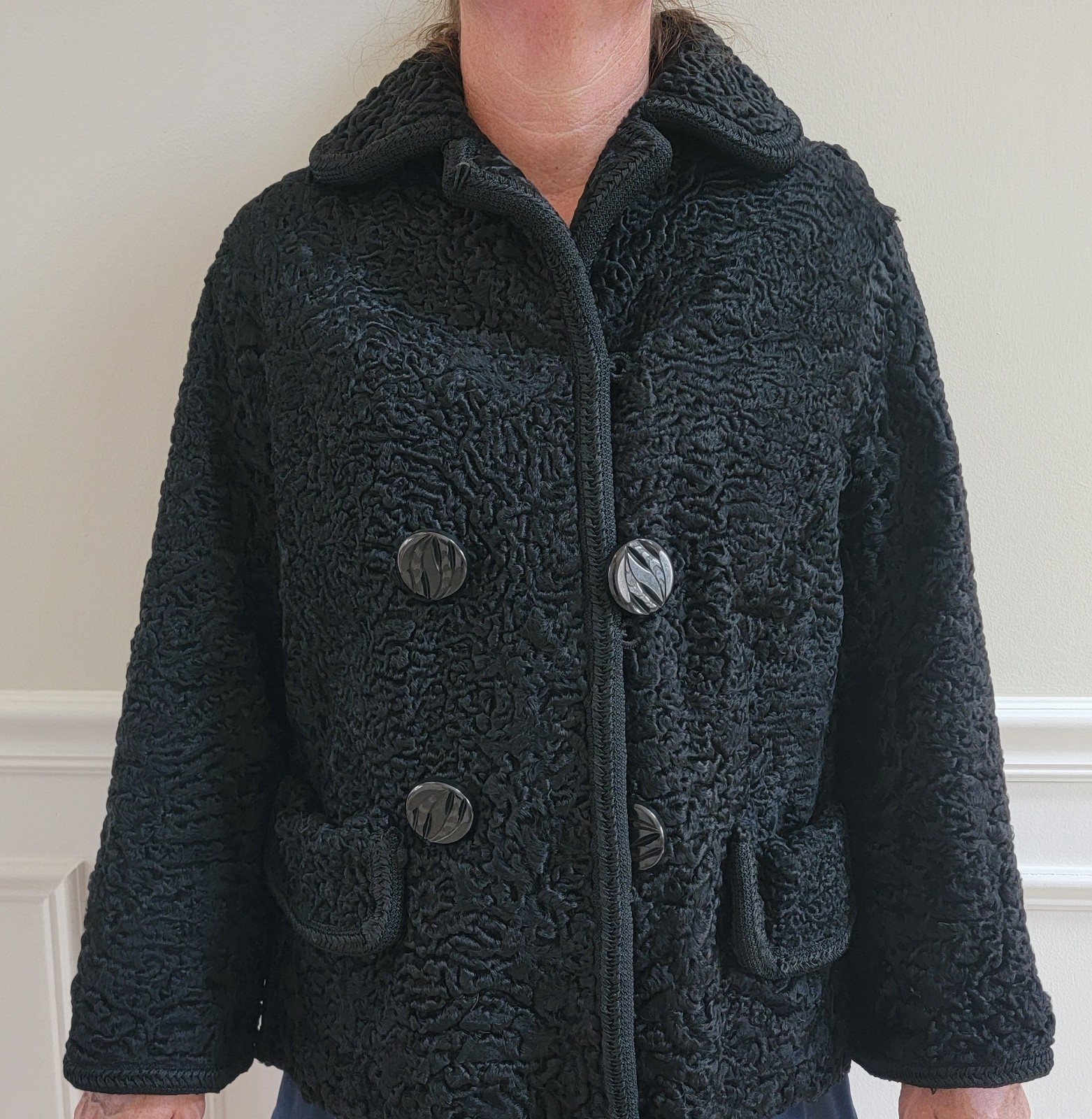Vintage 1950s Black Persian Lamb Wool Jacket by Frank Collins, Philadelphia