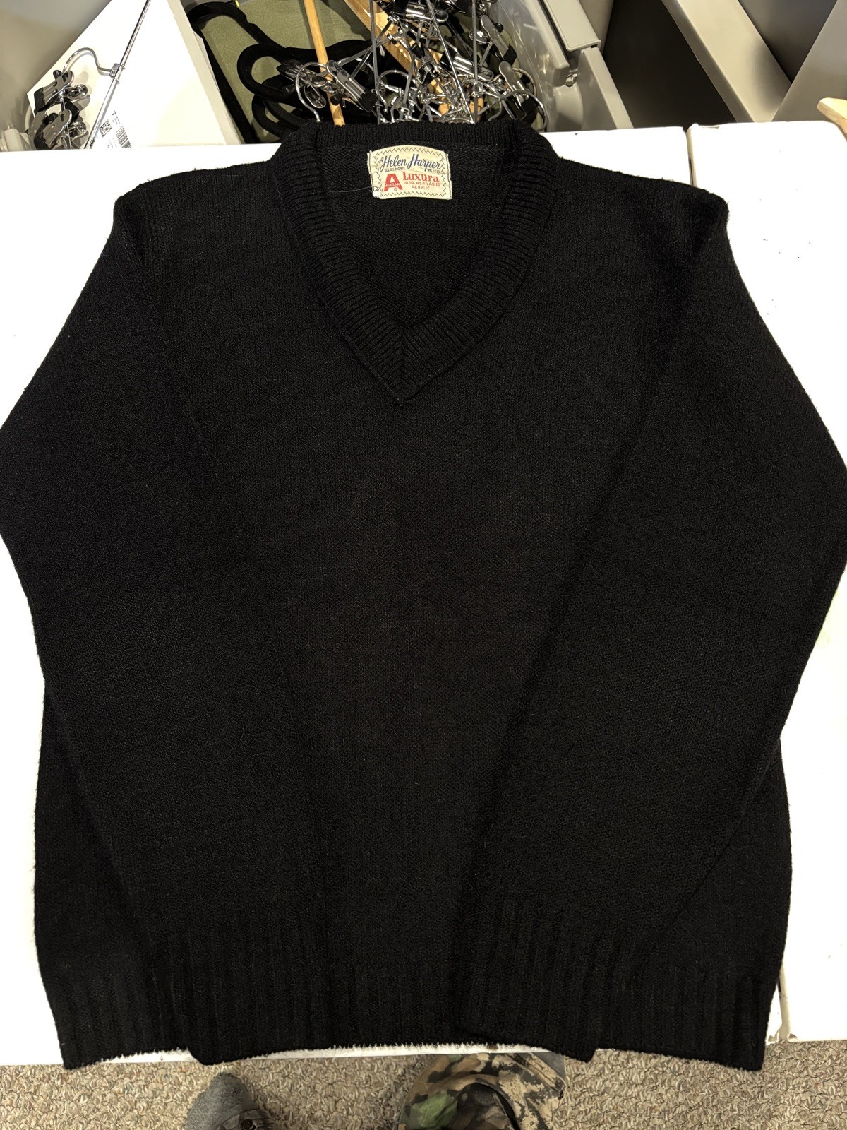 VTG Helen Harper 1950s 1960s Acrilan Arcylic Sweater Black V Neck Sweater