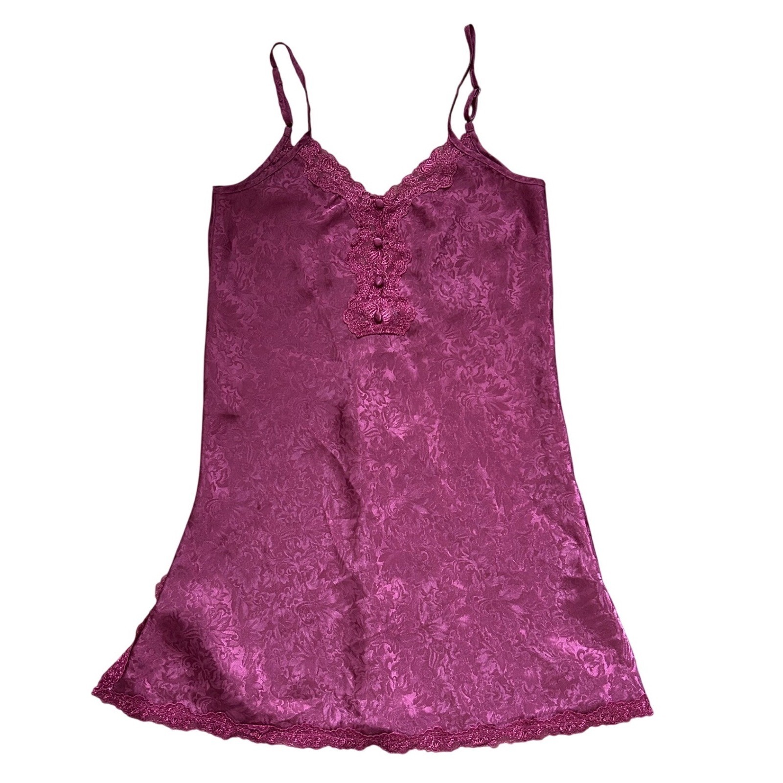 Vintage Magenta Satin Lace Slip Dress Nightie small Floral sexy goingout date