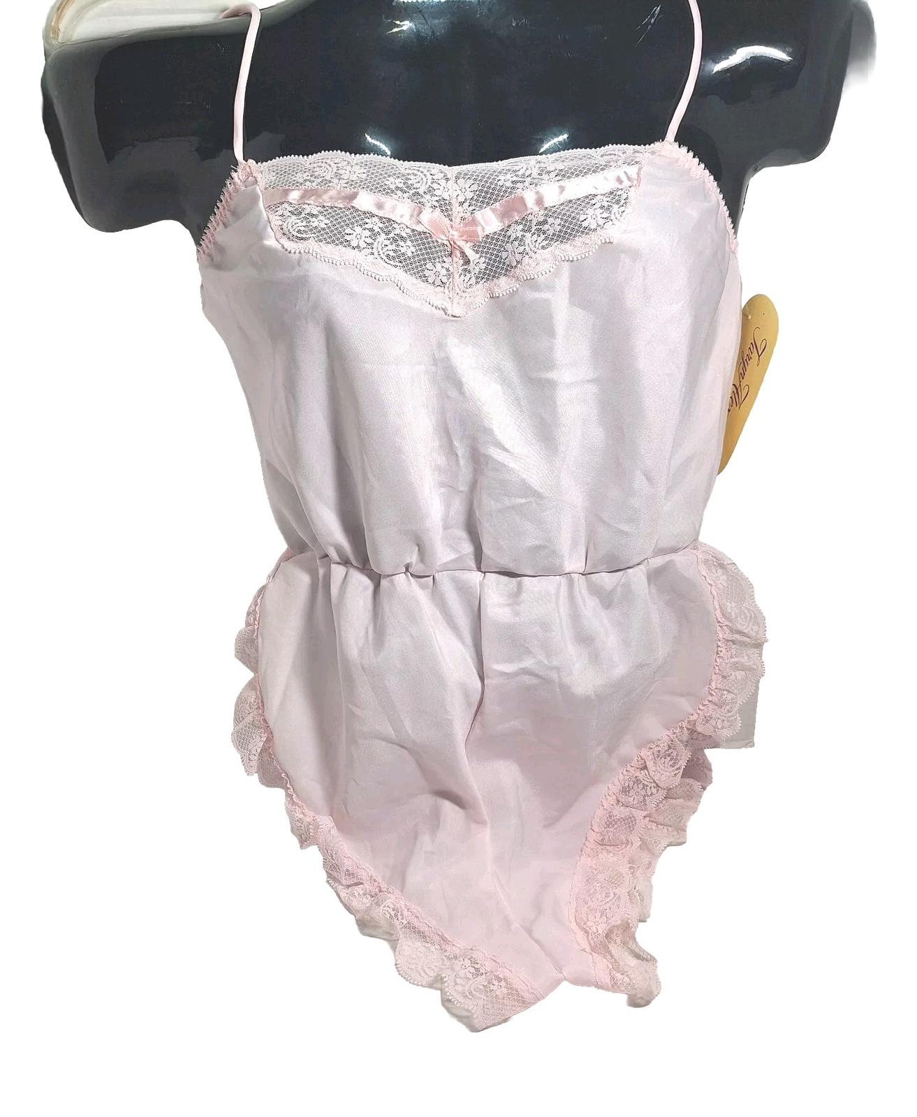 NWT VTG One-Piece Bodysuit Romper Teddy Lingerie Sz M Pastel Pink Lace Sexy