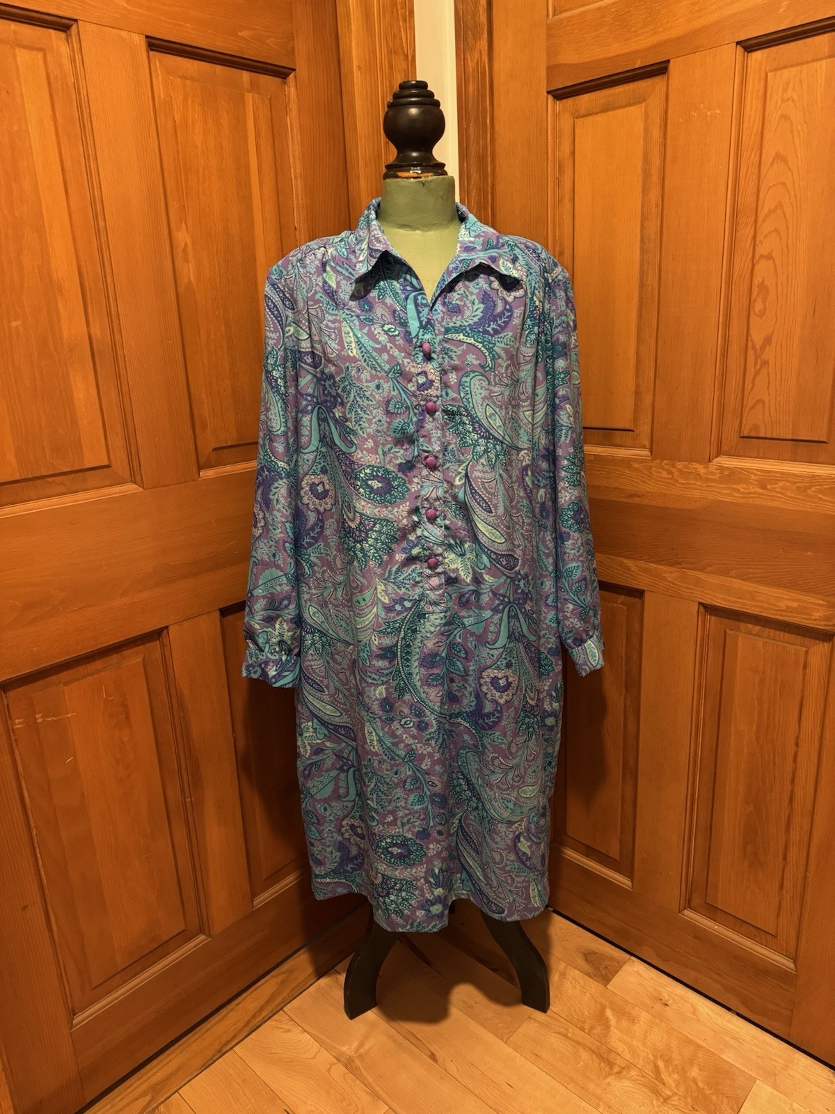 Women’s Lester Square By Tog Shop 70’s Paisley Funky Mod Shirt Dress 20 USA Blue