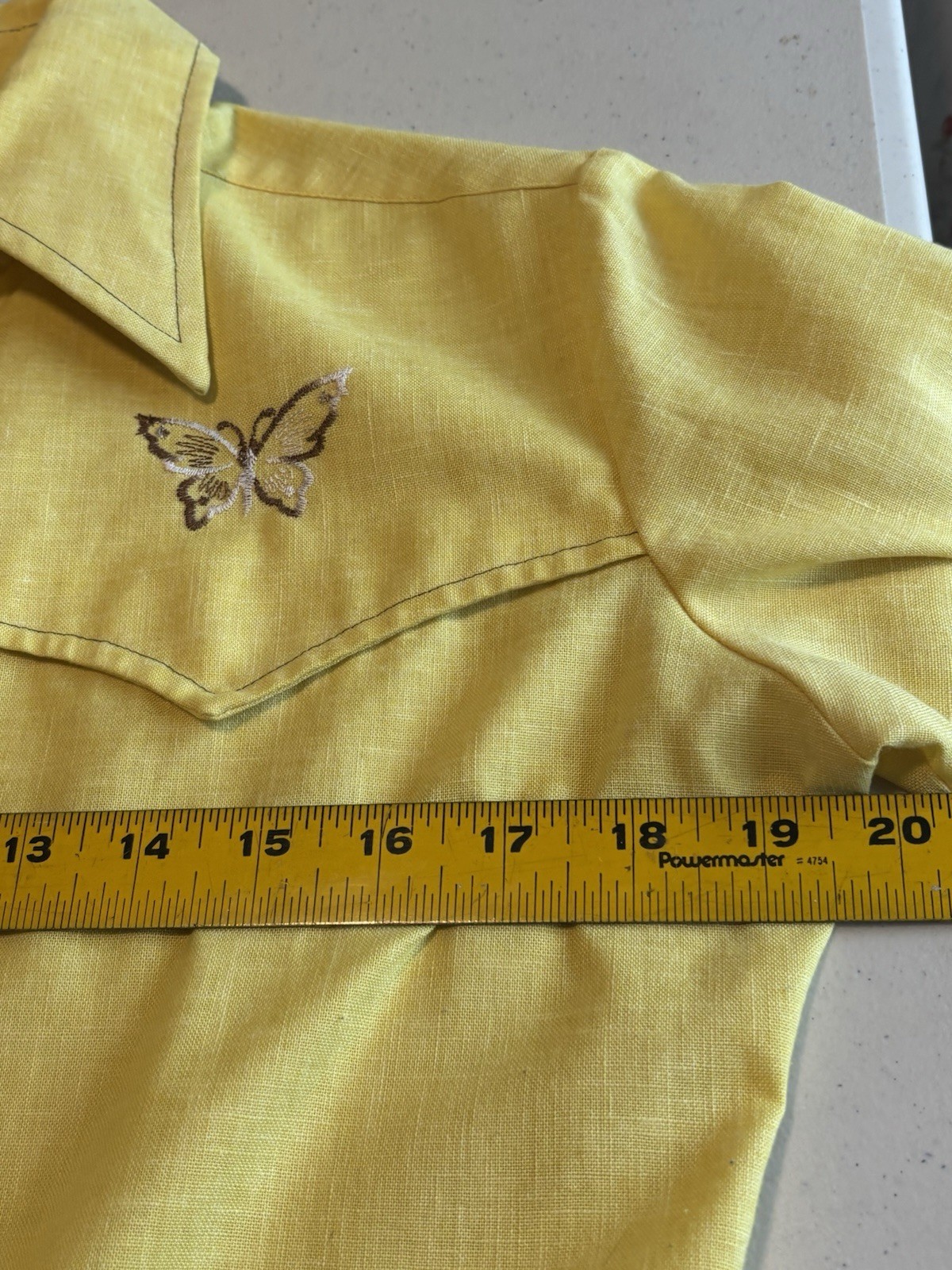 VTG 70s JCPenney Towncraft Yellow Western Shirt Butterfly Embroidered S/M