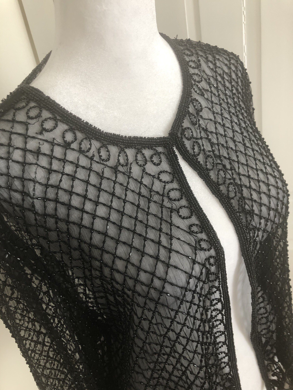 Stenay Beaded Silk Cardigan Open Jacket S Sheer Whimsigoth Fairy Grunge Y2K Vtg