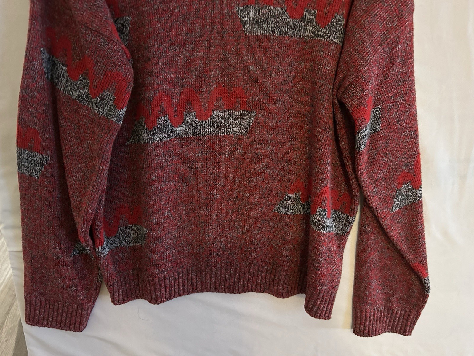VTG 80s Sweetree USA Marled Knit Sweater Red Wave Graphic Grandpacore Indie M