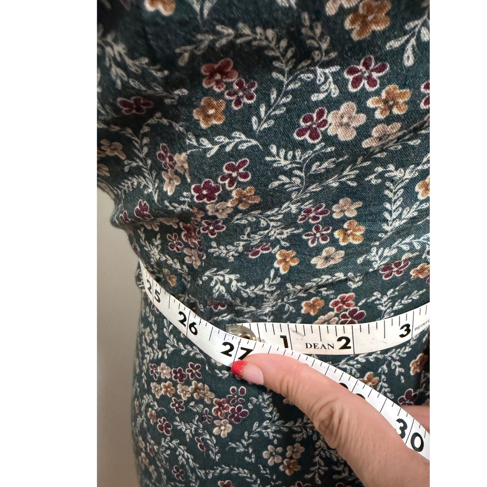 Vintage Rampage Floral Maxi Dress Green Rayon Button Front Tie Back Cottage 90s