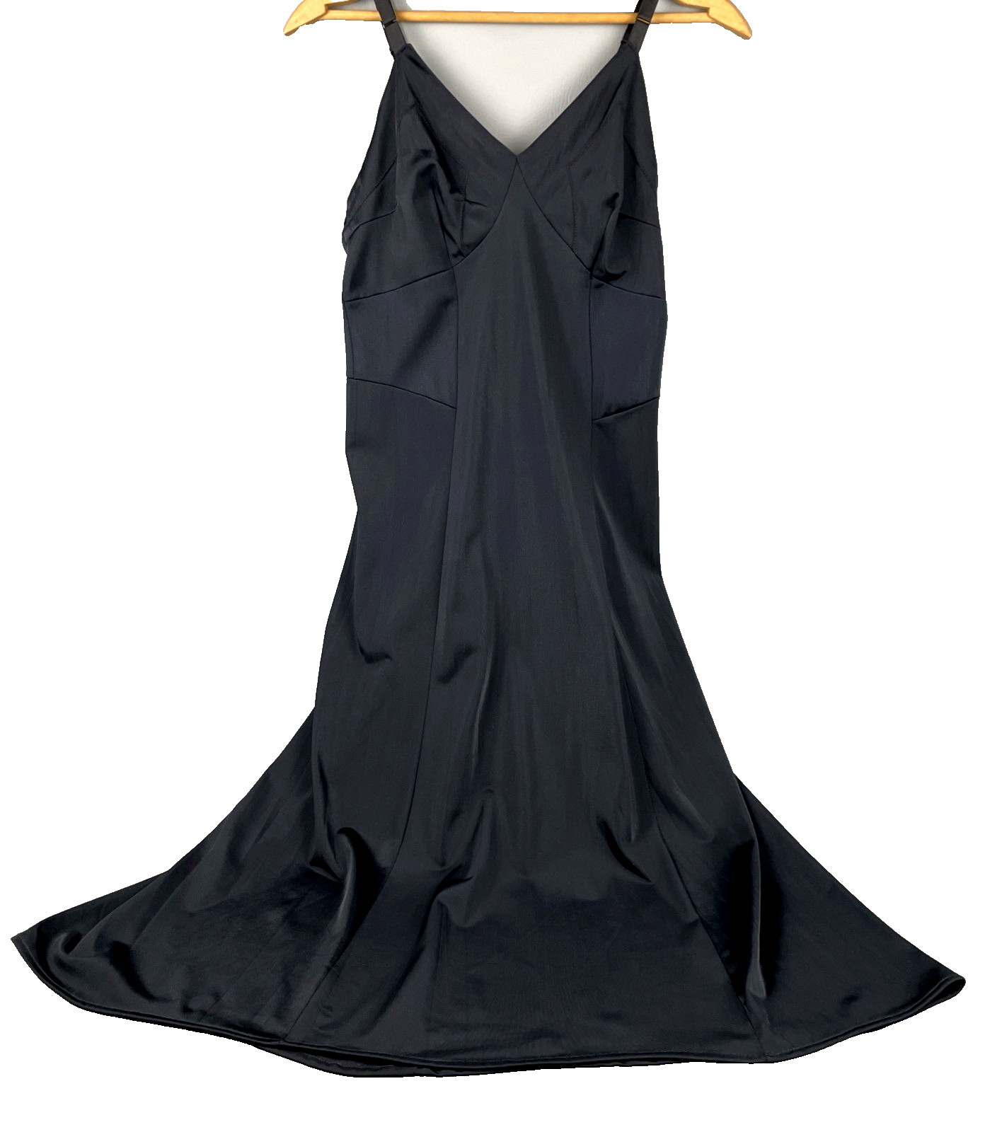 VTG 1940s Textron Black Rayon Slip Dress V Neck Bias Cut Mermaid Hem Size 4