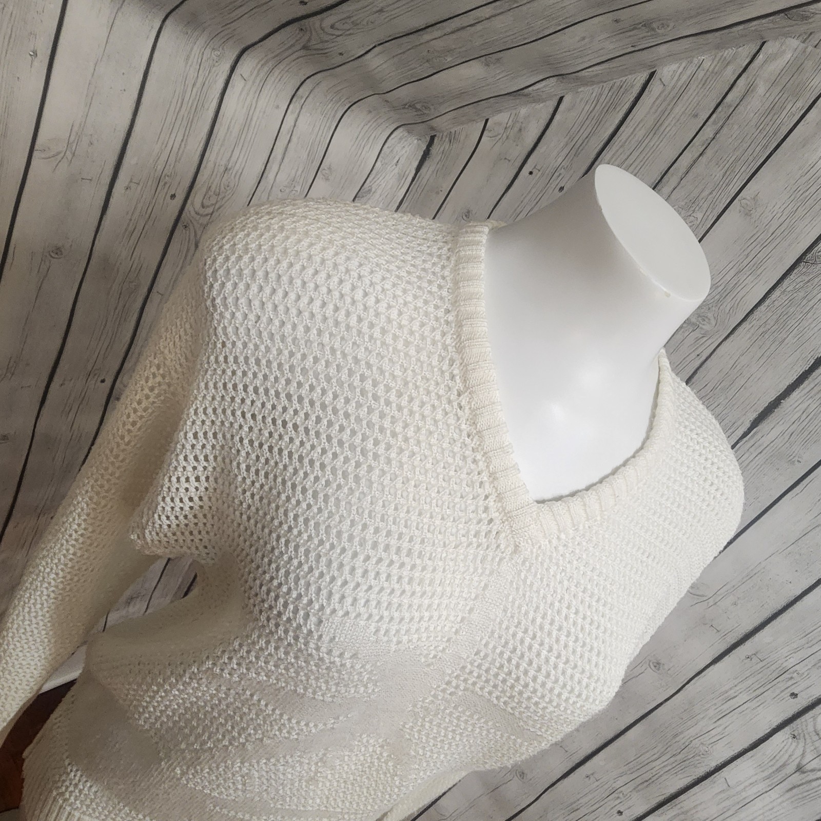Vtg Givenchy for Chesa Palm Tree Knit Sweater White Mesh Open Weave M 80s
