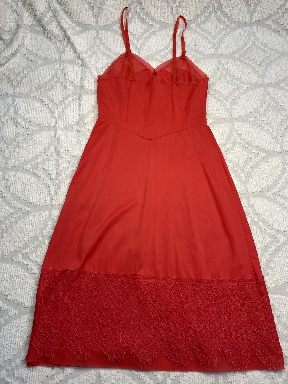 Vtg 50s/60s Luxite Kayser Slip Sz 32 Red/Pink & Lace Nylon Midi Repaired