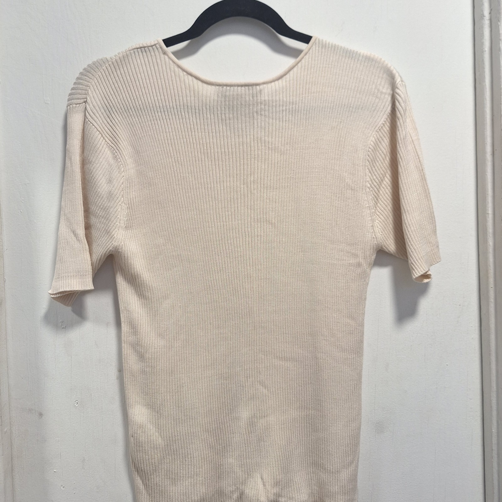 Vintage Robert Scott 100% Silk Cream Ribbed Short Sleeve Quiet Luxury capsule