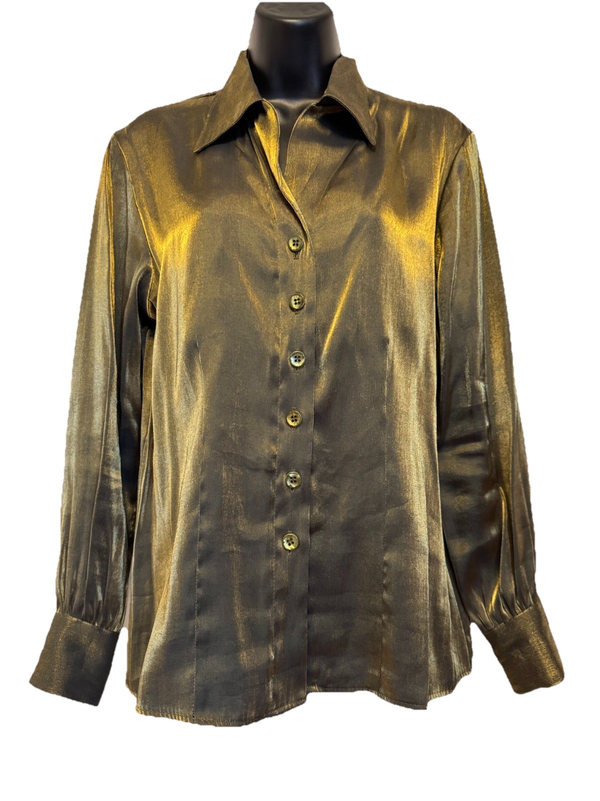 VTG Lot Of 2 Hillard & Hanson Metallic Green Red Button Shirt Blouse Women’s S