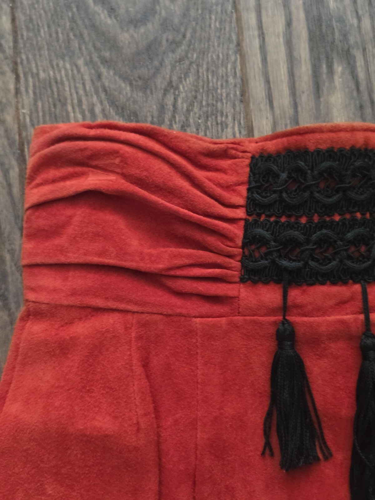 Vintage Firenze Santa Barbara Red Suede Leather High Waist Tassel Pants Women’s