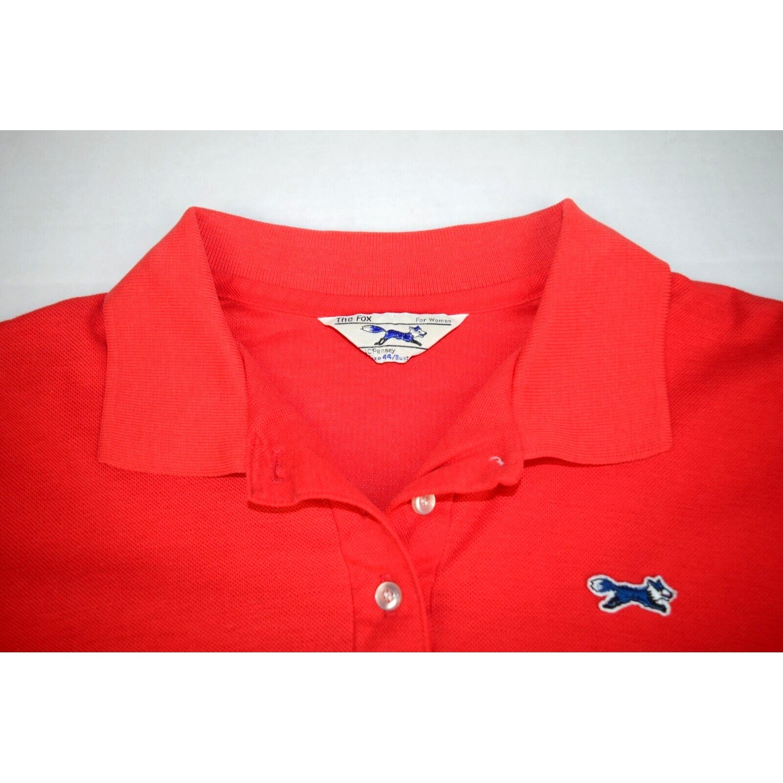 Vintage JCPenney Shirt The Fox Size L 80s Red polo Blue Fox Logo Cobain Grunge