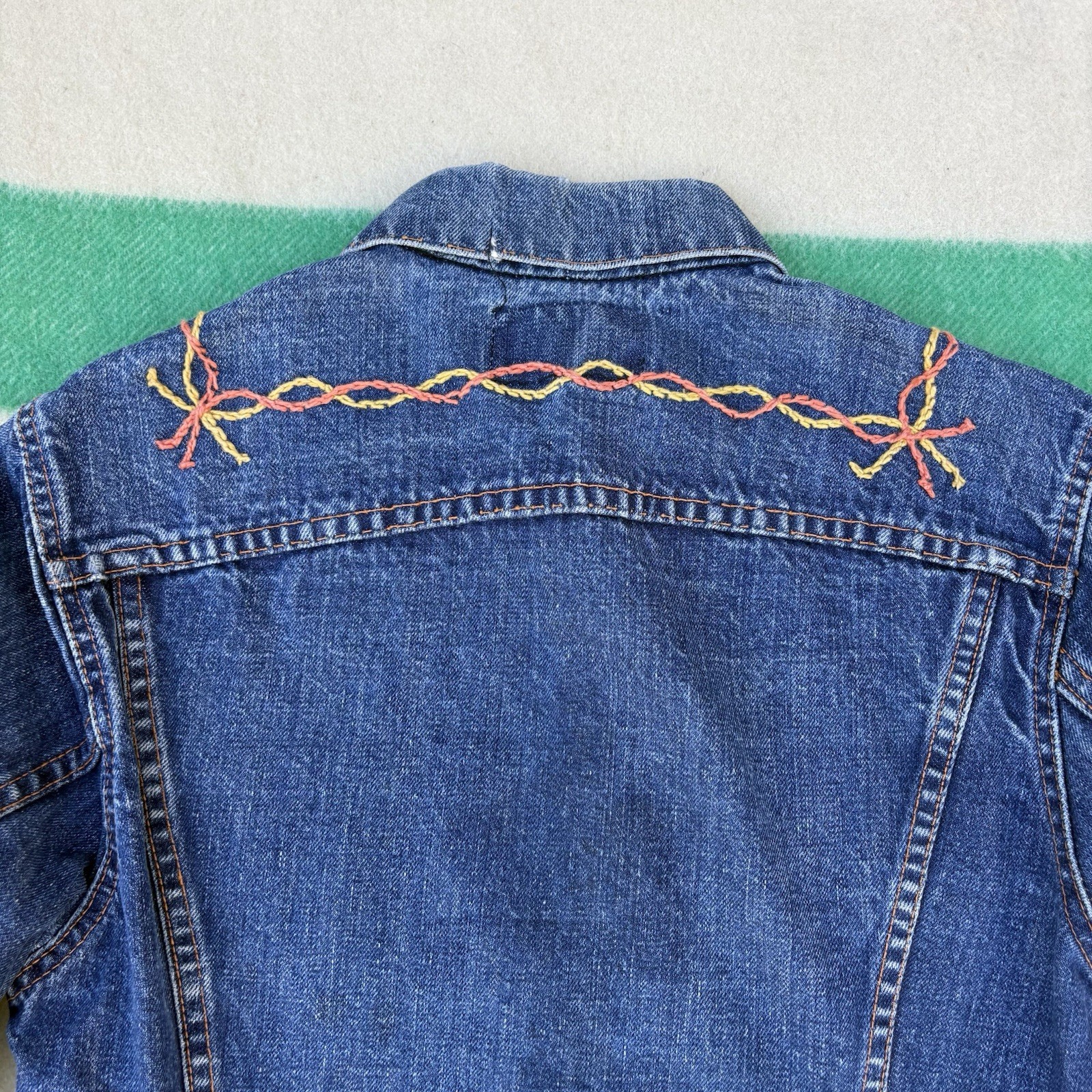 Vintage 1970s Levi’s Big E Denim Trucker Jacket Type 3 Embroidered Hippie Biker