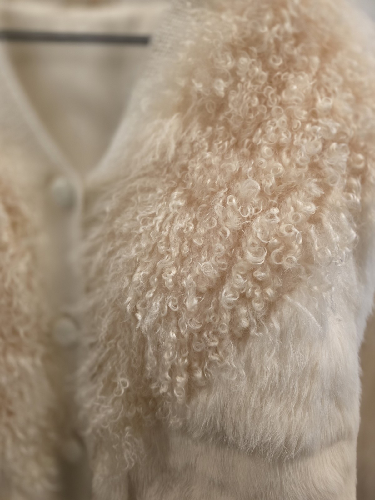 VTG Real Kid Goat Fur & Lamb Shearling Bomber Jacket Cream M Mixed Fur Knit