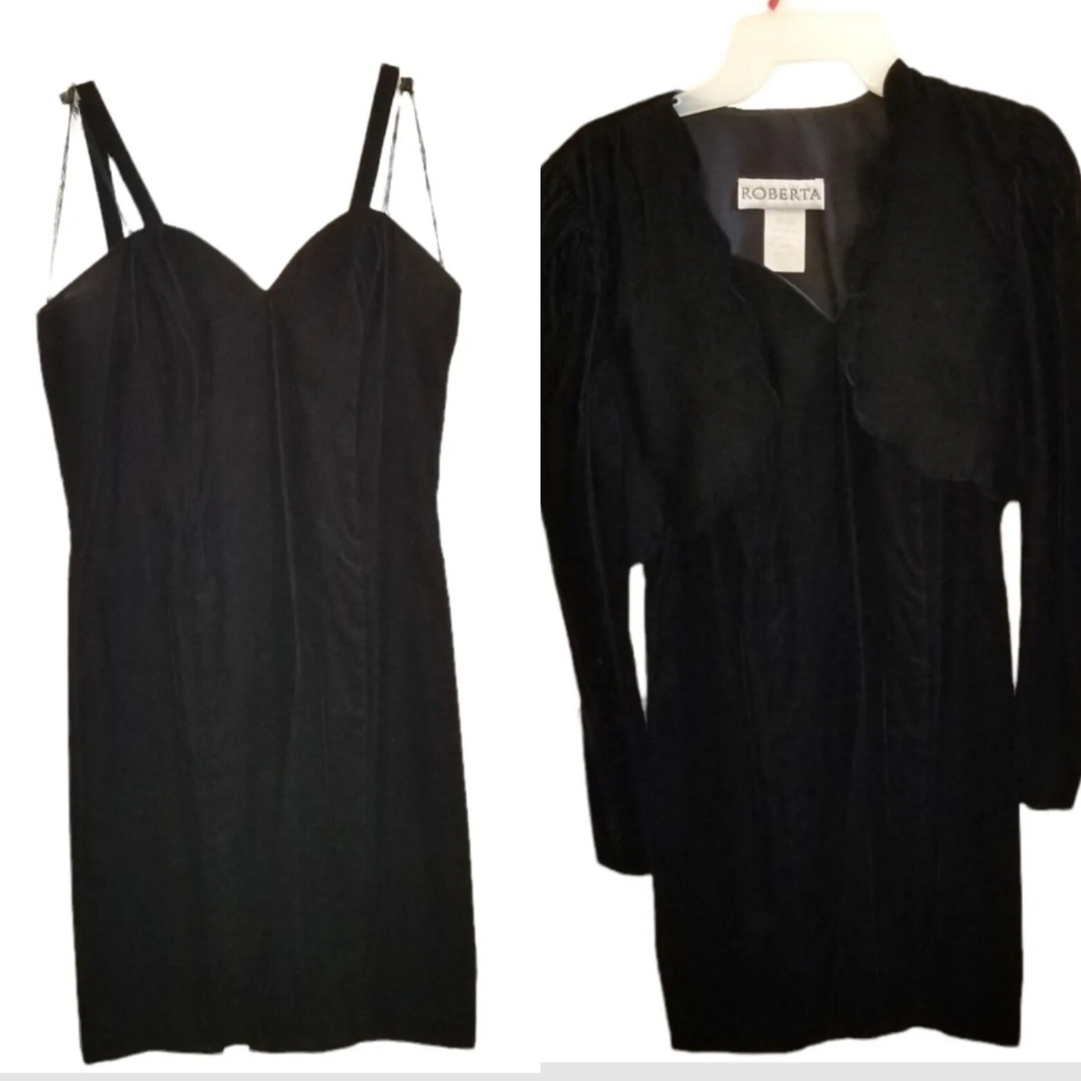 Vintage 90s Black Dress Set Scalloped Edge Classic LBD Sweetheart Neckline Sz S