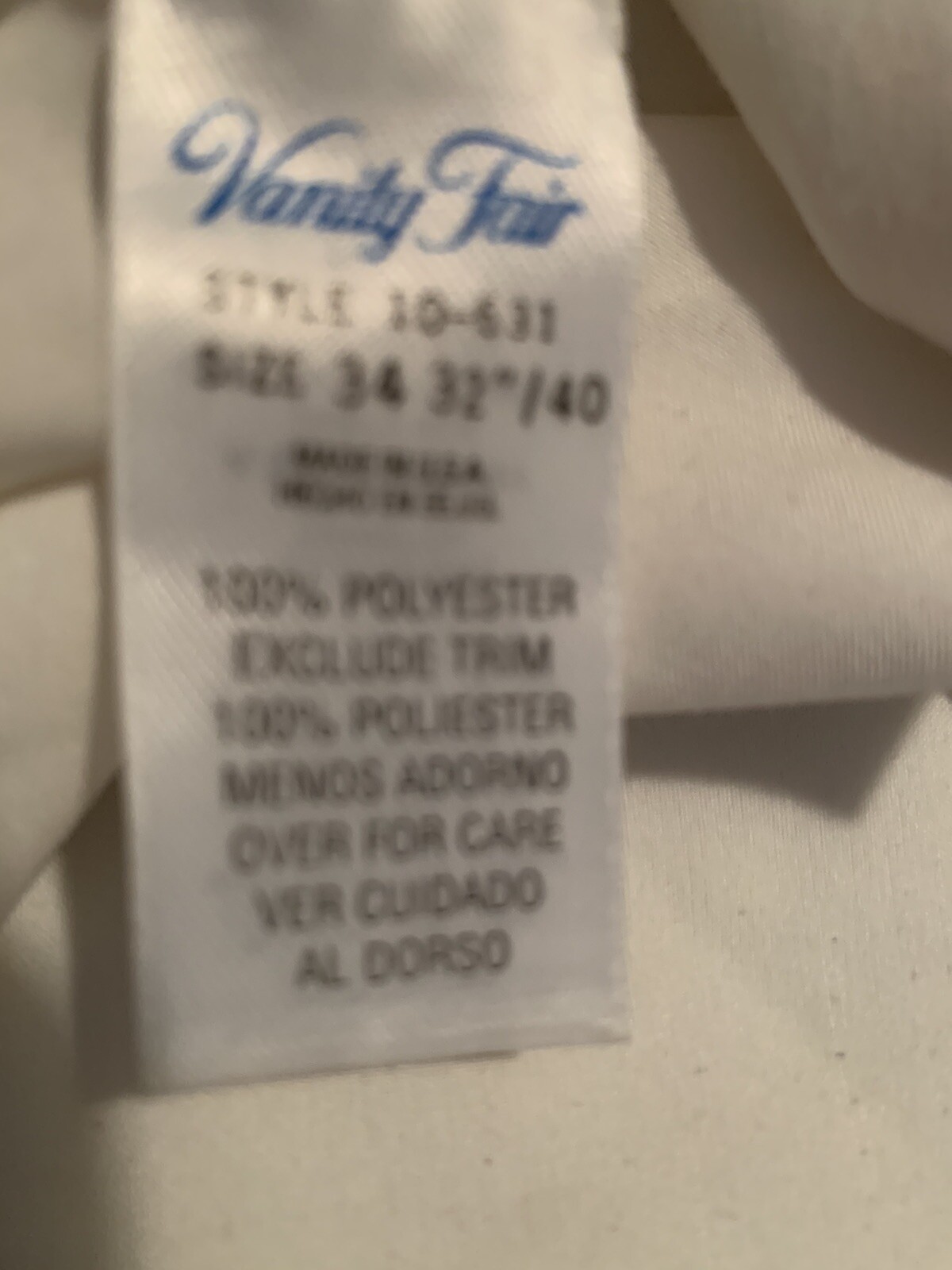 Vintage Vanity Fair Slip Women’s Long Nightgown Size 34″ 32″/40 White