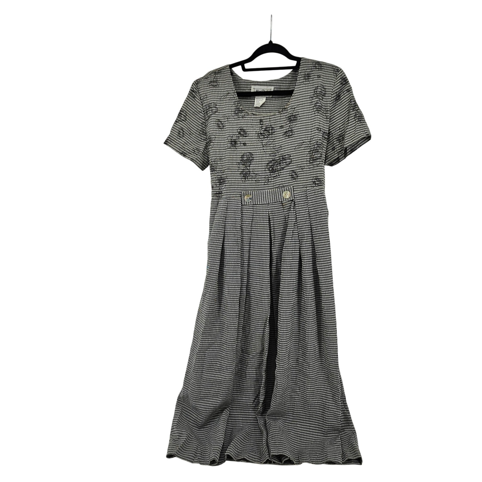 Vintage 90s Gingham Floral Embroidered Maxi Dress Large Cottage Granny Prairie