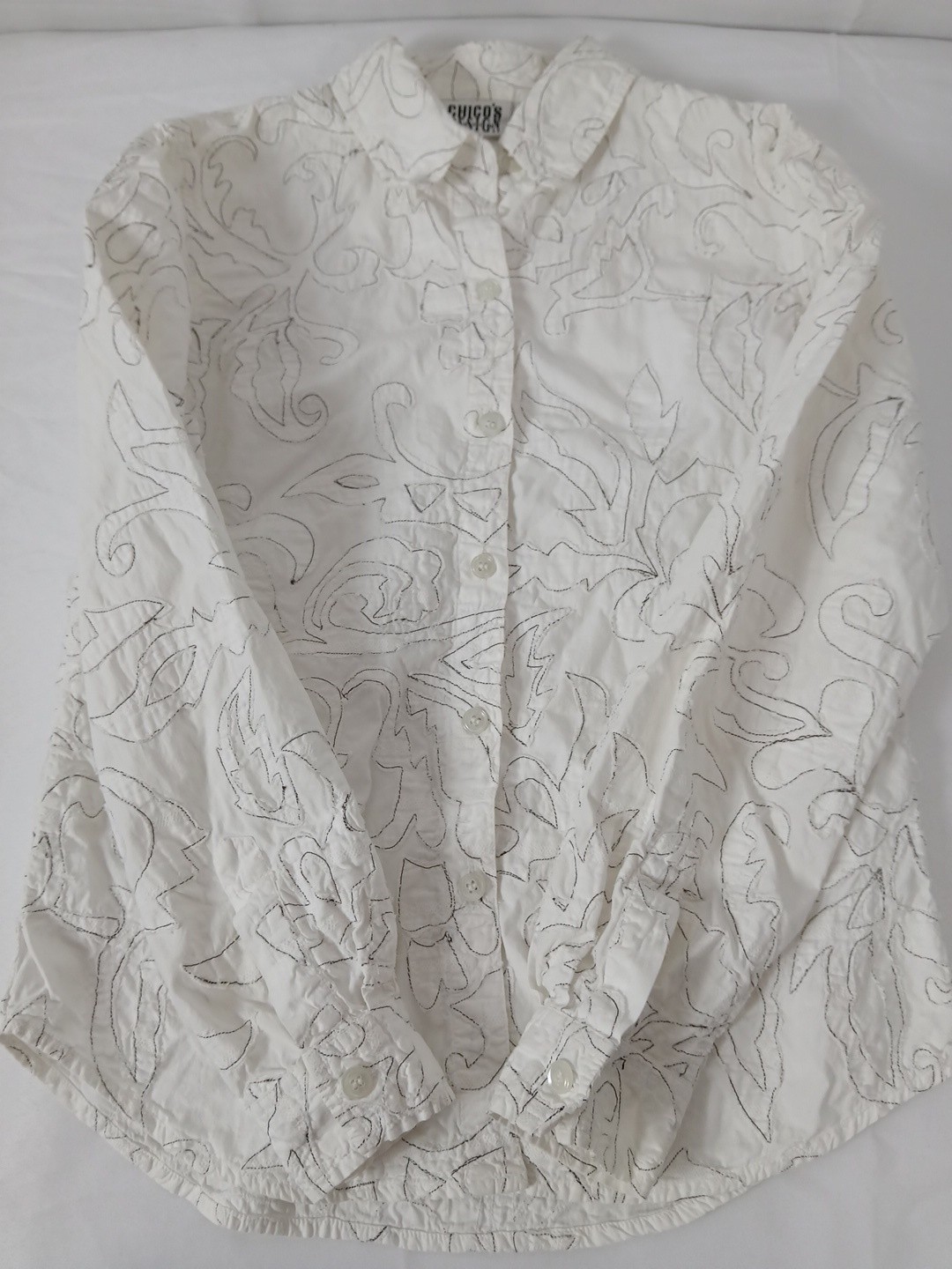 Vintage 90’s Chicos Design Shirt Womens Sz Small White Soutache Embroidered