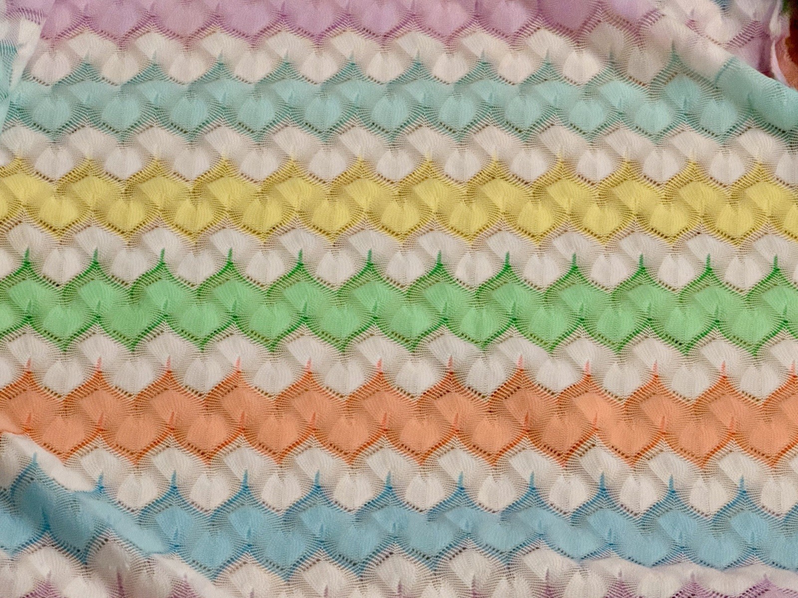 Vintage 1970s Rainbow Chevron Open Knit Cardigan Mod Textured Sweater S/M 19×21