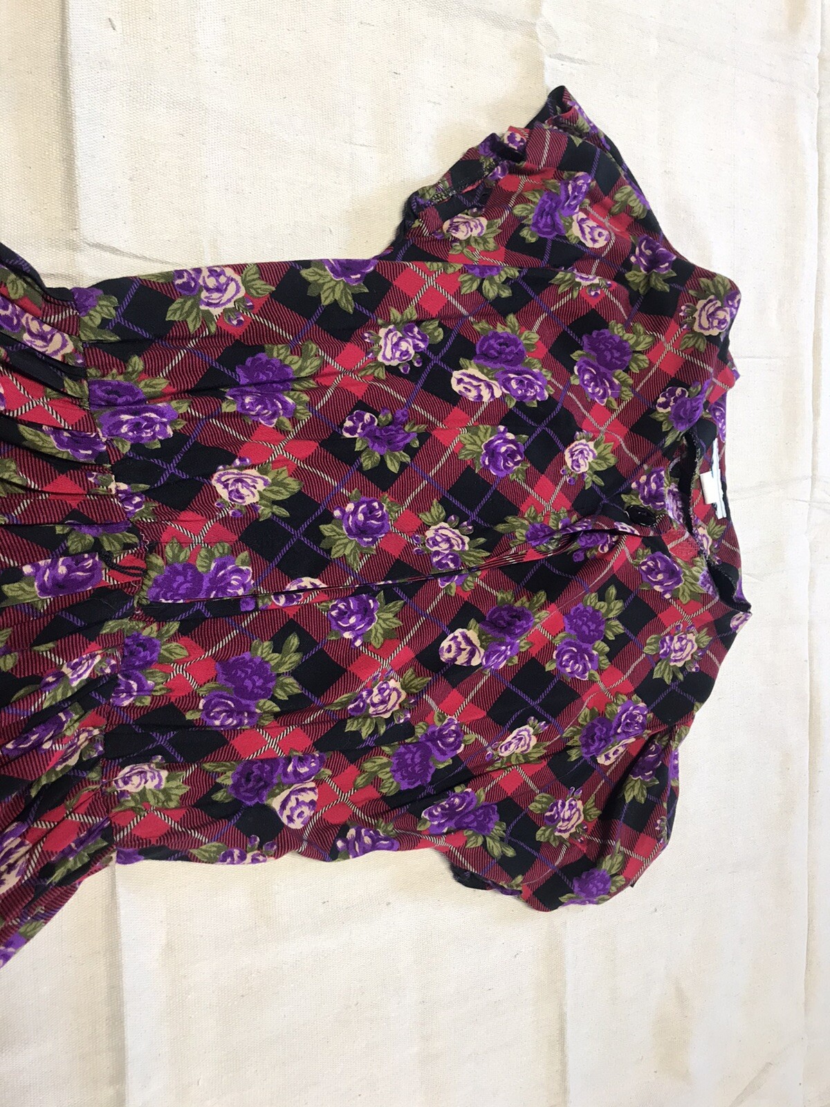 vtg dress rose motif plaid cottagecore boho prairie sz 10 fashion v2629