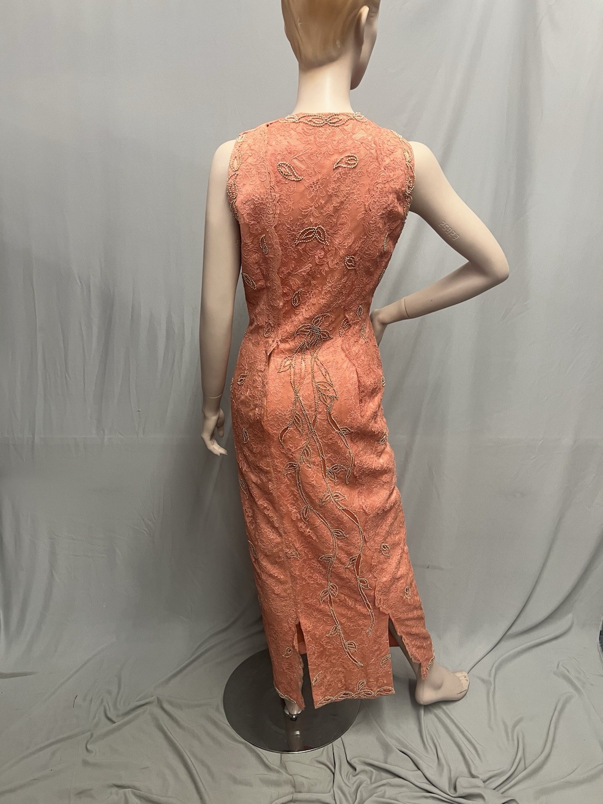 Elegant 1950’s Peach Beaded Lace Evening Gown Mory Roen Couture