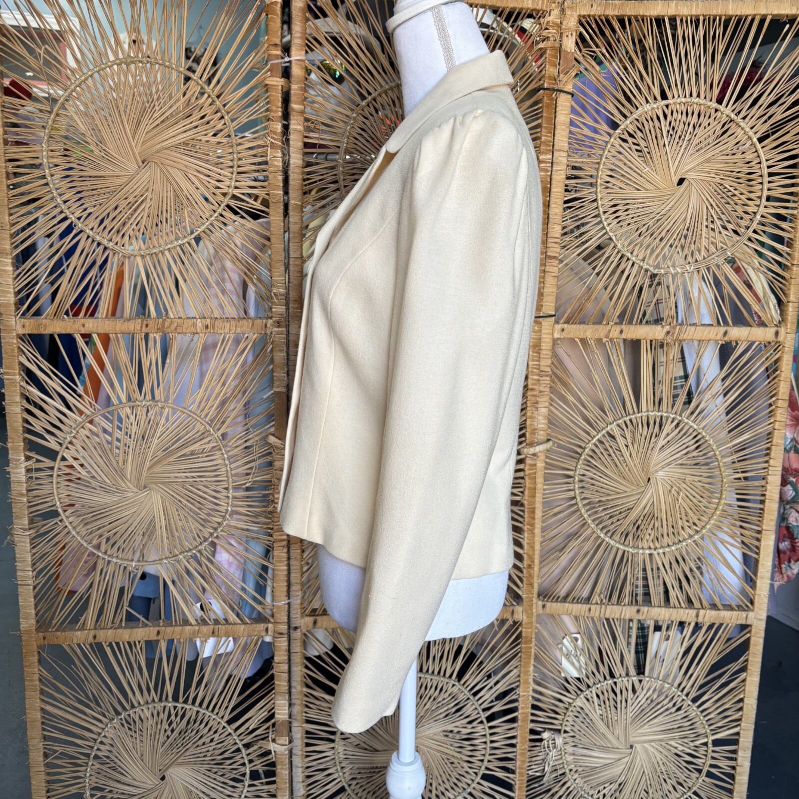 Vintage 80s Cream Wool Womens Blazer S/M Crop Tailored Suit Jacket David Hayes