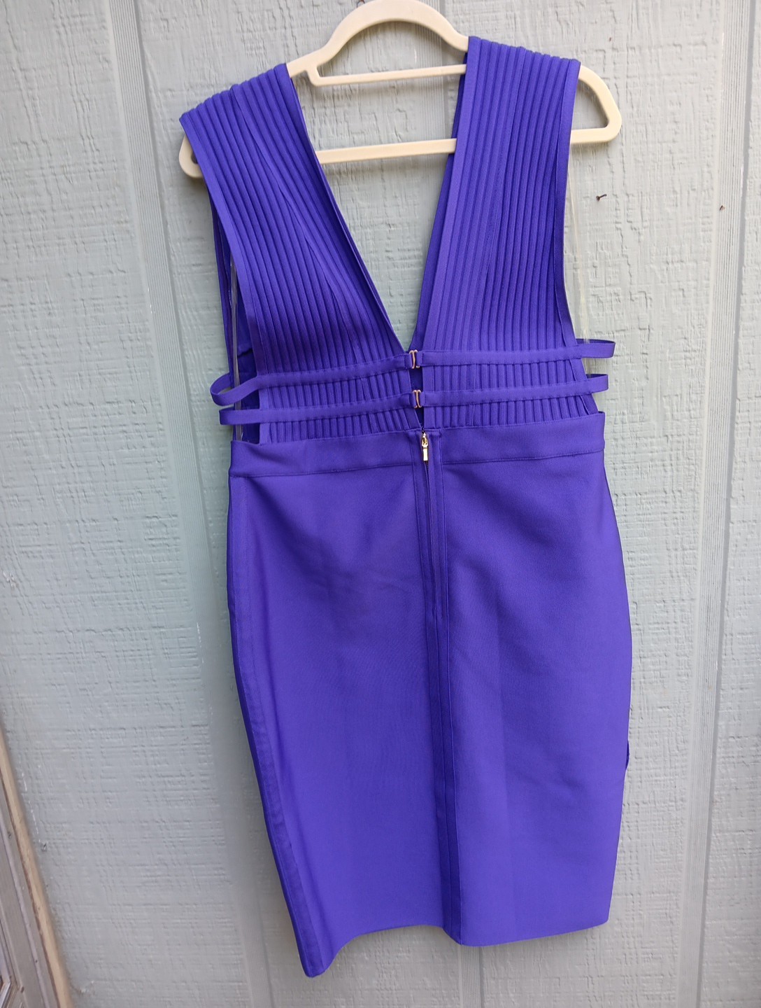 Y2k Bebe XL Body Con Purple Sexy Stretch Plunge Neckline Midi Dress