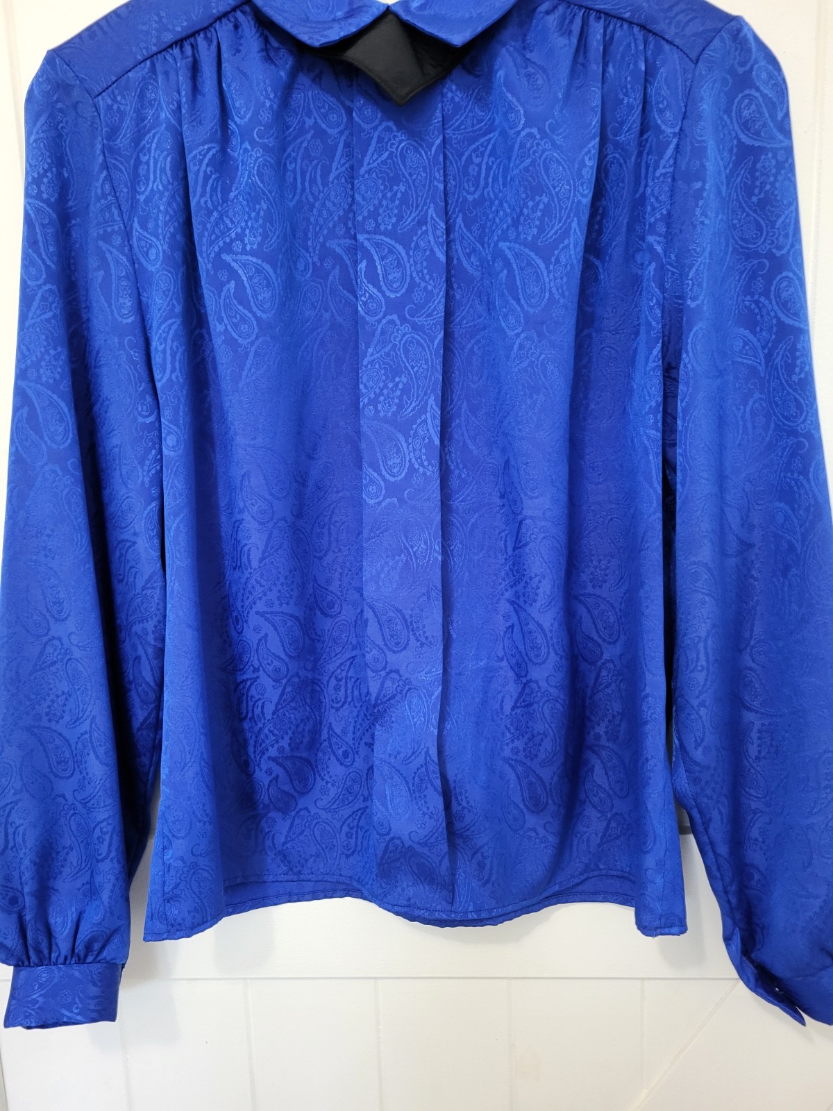 VTG Blue Paisley Long Sleeve Blouse ILGWU Union Made Women’s M Made In USA