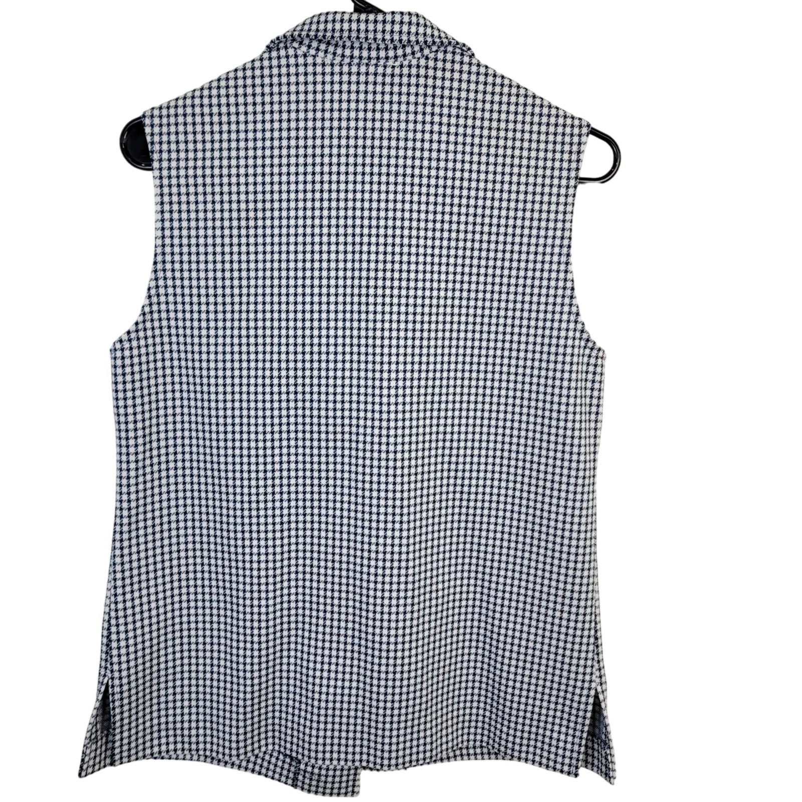 Vintage 70s Vest Jacket Women Medium 8 10 White Blue Top Collar Gingham Retro M