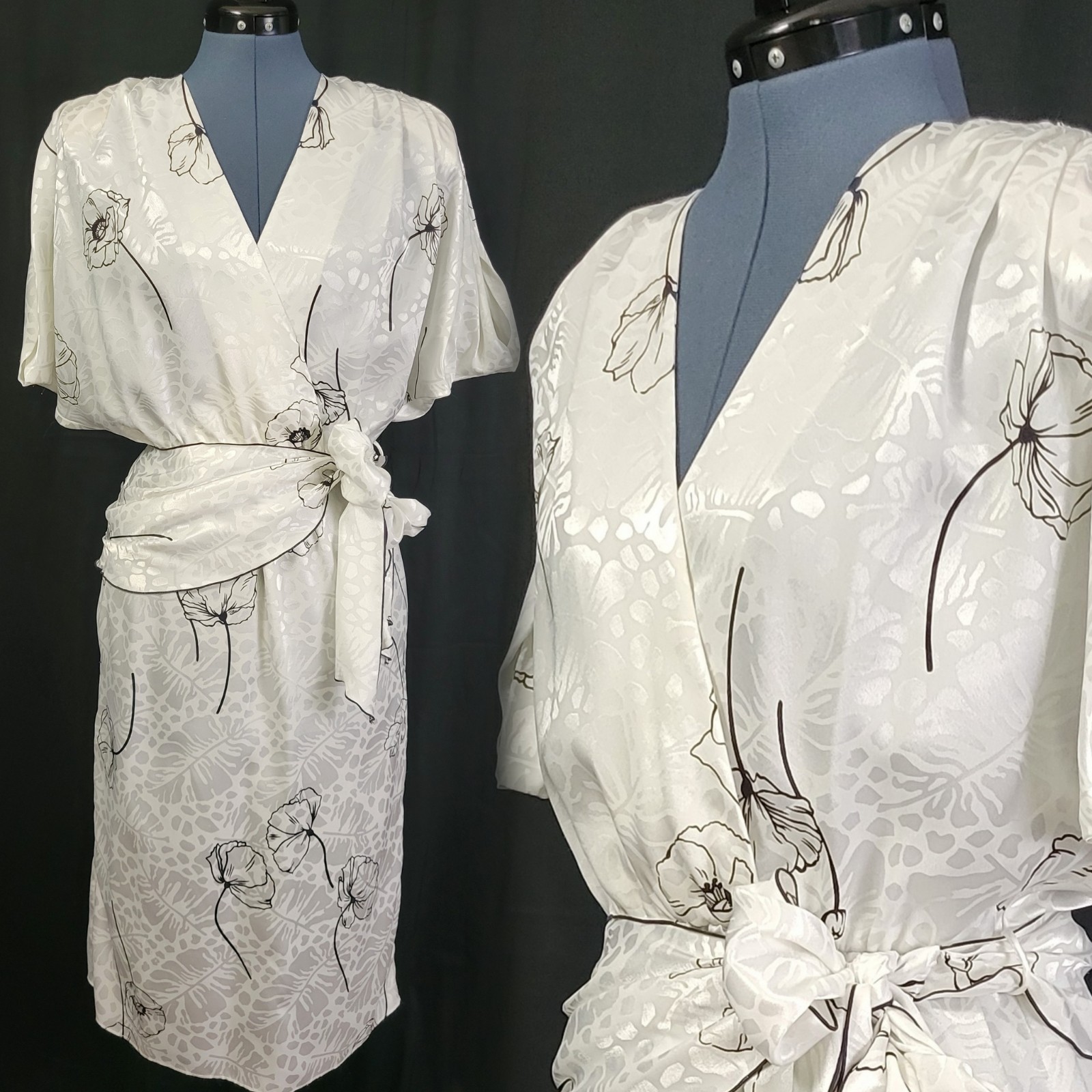 Vintage Hal Ferman White Print on White Blouson Dress w Black Accents Size M/L?