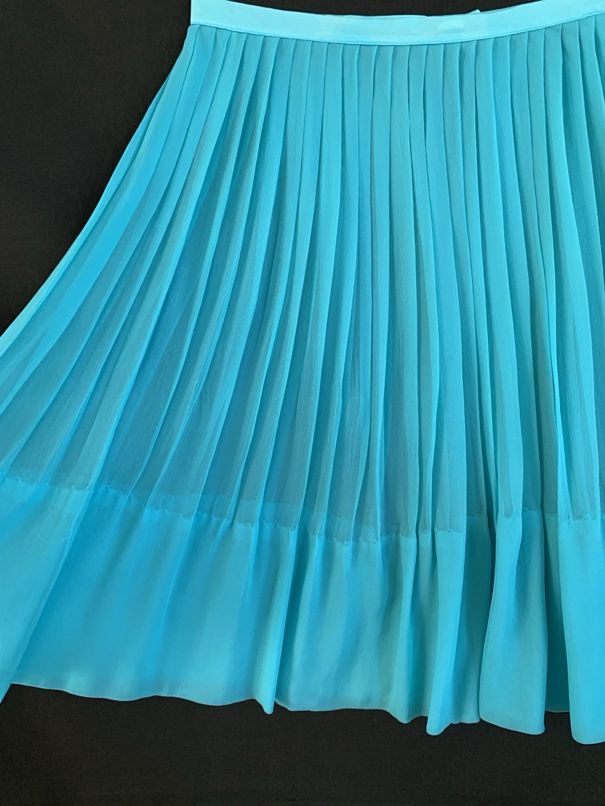 Vintage 1960s Silk Pleated Sheer Knee Length- Teal Blue