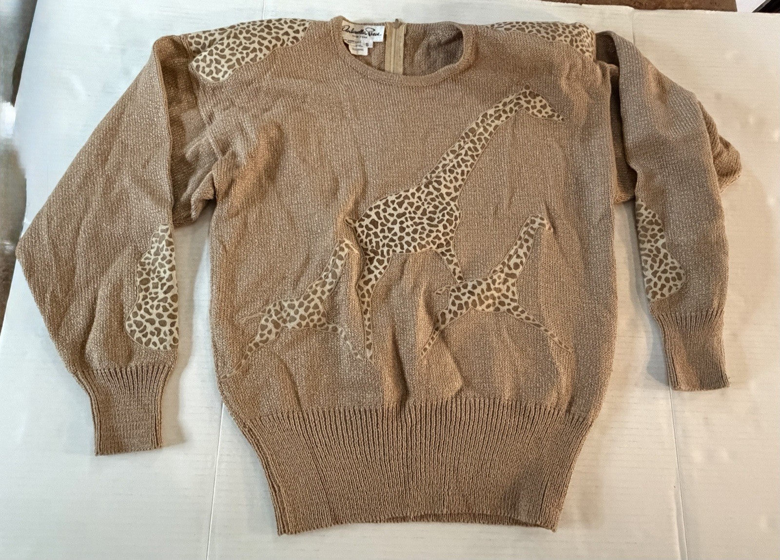 Vintage 80’s Antonella Preve New York Leather & Knit Sweater w/Leather Giraffes