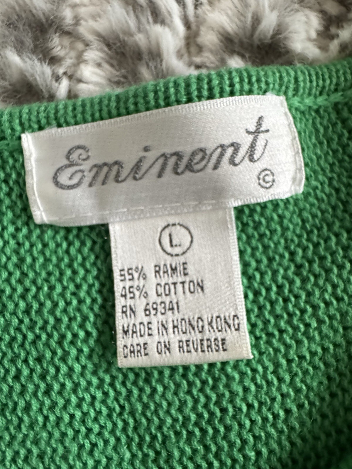 VTG EMINENT SWEATE GREEN L CREW NECK SCHOULDER PADS DANGLE GOLD STARS, MOONS