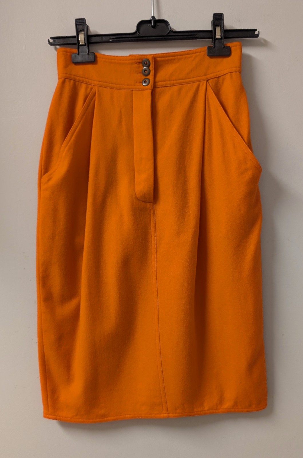 Vintage Charles Jourdan Paris Orange Wool Pencil Skirt Pockets 36 XS
