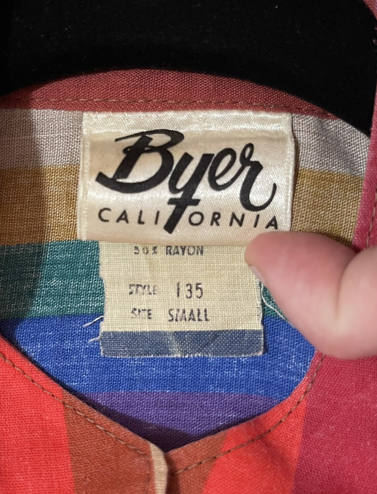 Vintage 1970s or 80s Byer California Rainbow Striped Drawstring Hem Top – Small