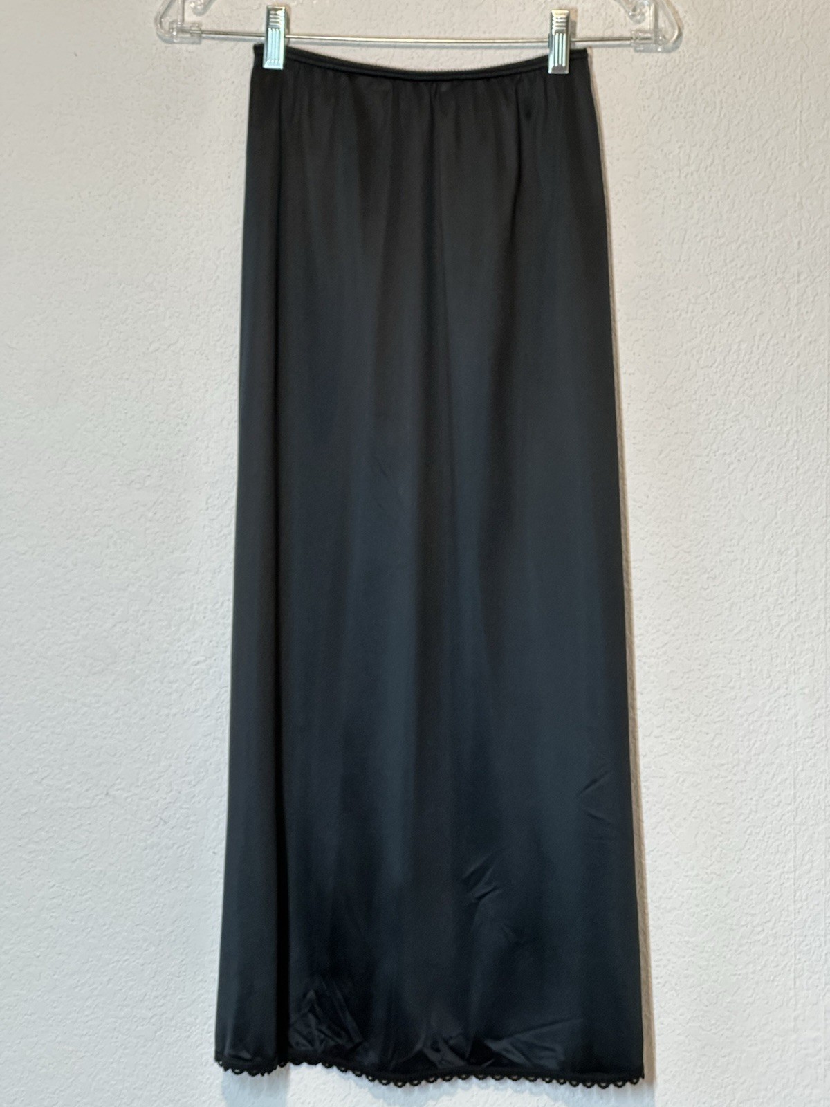 Vtg 70s Warners Perfect Measure Black Half Slip Skirt Scalloped Lace Hem S 21×32