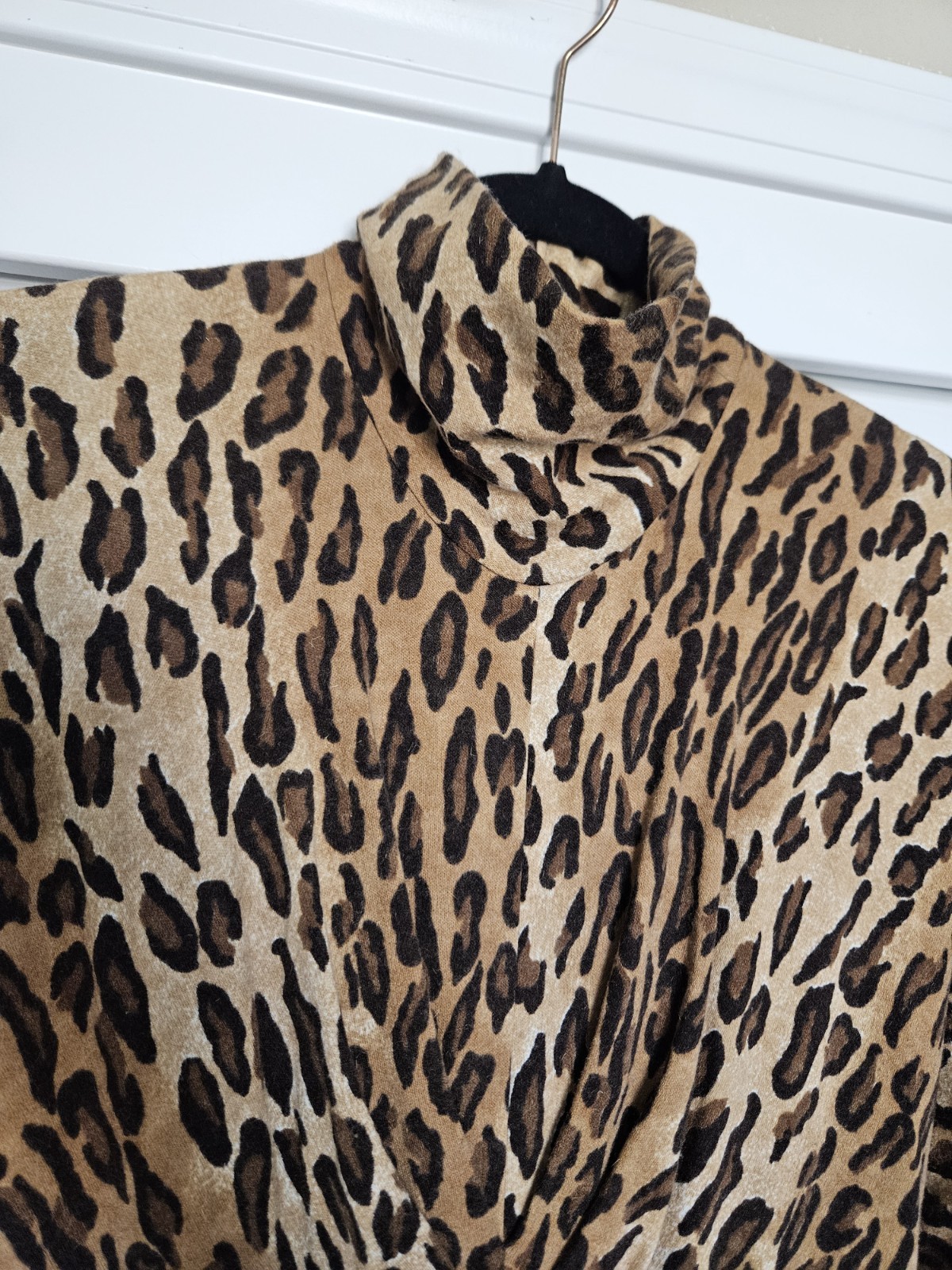 Vtg CHETTA B Animal Print Leopard Cheetah Fitted Pencil Mock Neck Dress