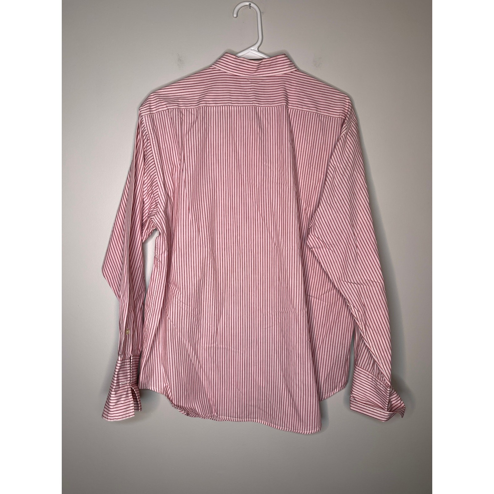 2000s Lauren Ralph Lauren Pink Red Pinstripe Old Money Cuff Links Shirt XL 14
