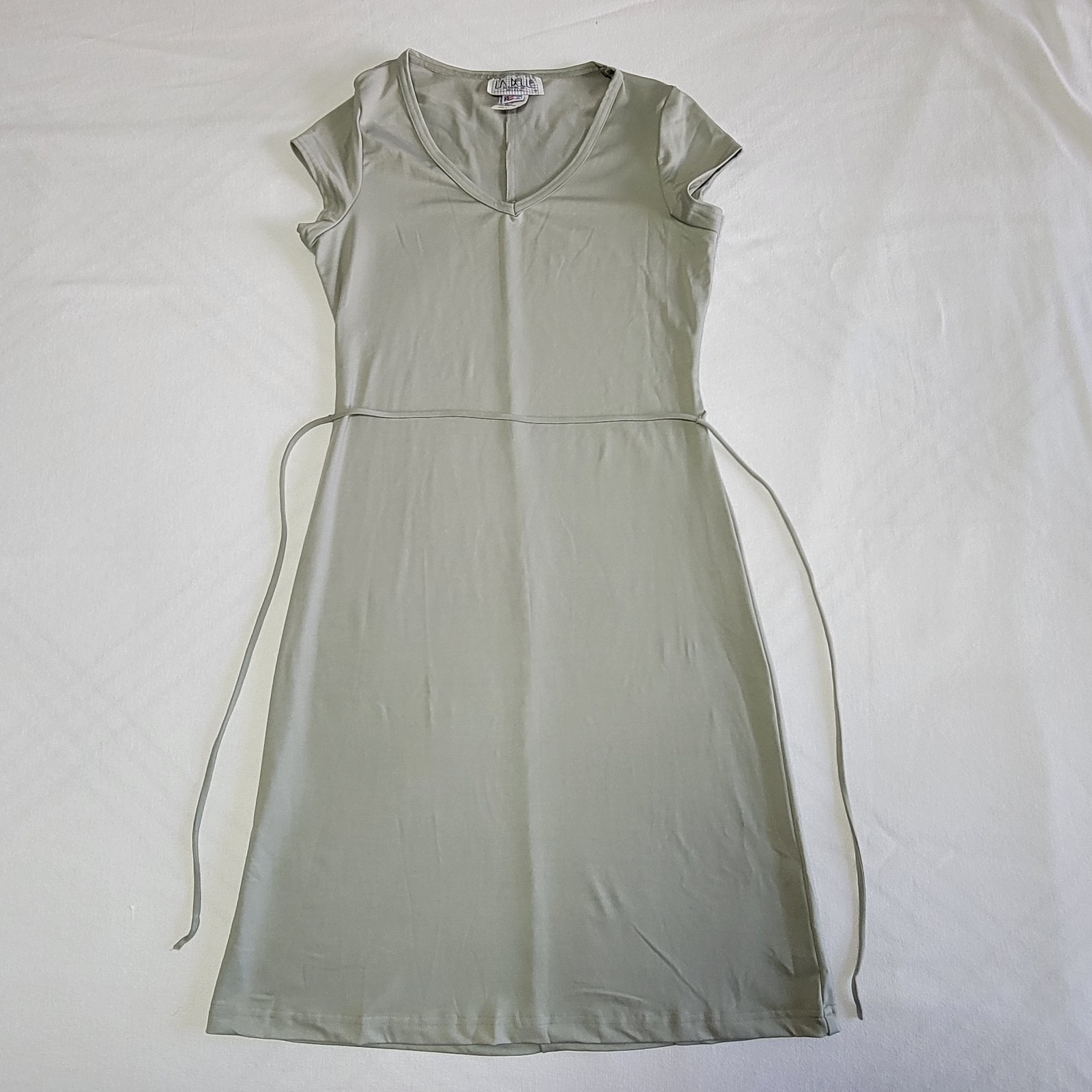 Vintage 90’s La Belle T-Shirt Dress Sage Green Short-sleeved V-neck Women Size L