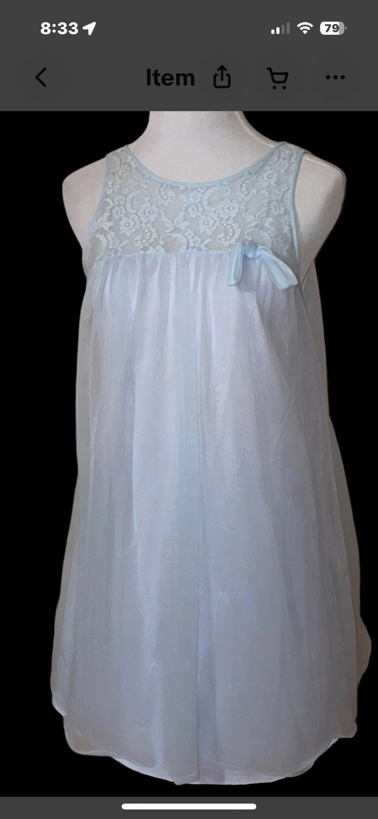 * Vintage Frothy Yolande Blue Chiffon Over Nylon Double Layer Nightgown Sz S
