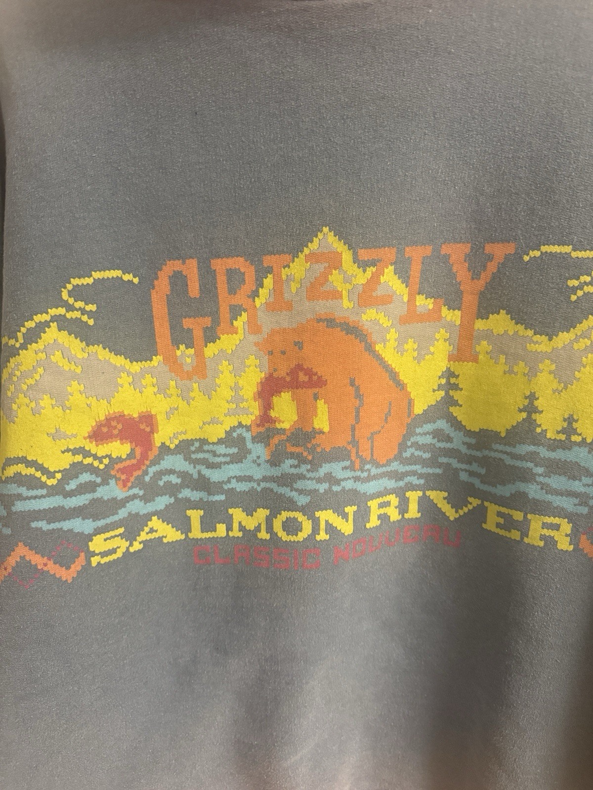 VTG 1980 Fiorucci Classic Nouveau Grizzly Salmon River Sweat Shirt Made In Italy