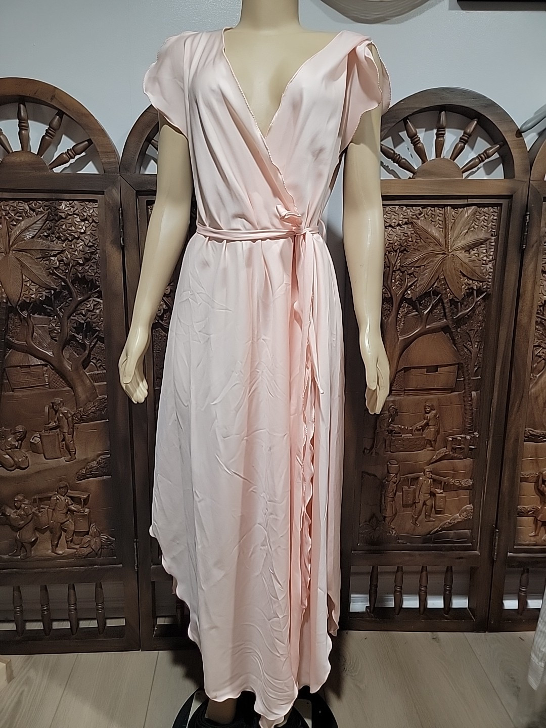 Vintage Georgette Trabolsi Neiman Marcus Pink M Belted Night gown FABULOUS #C