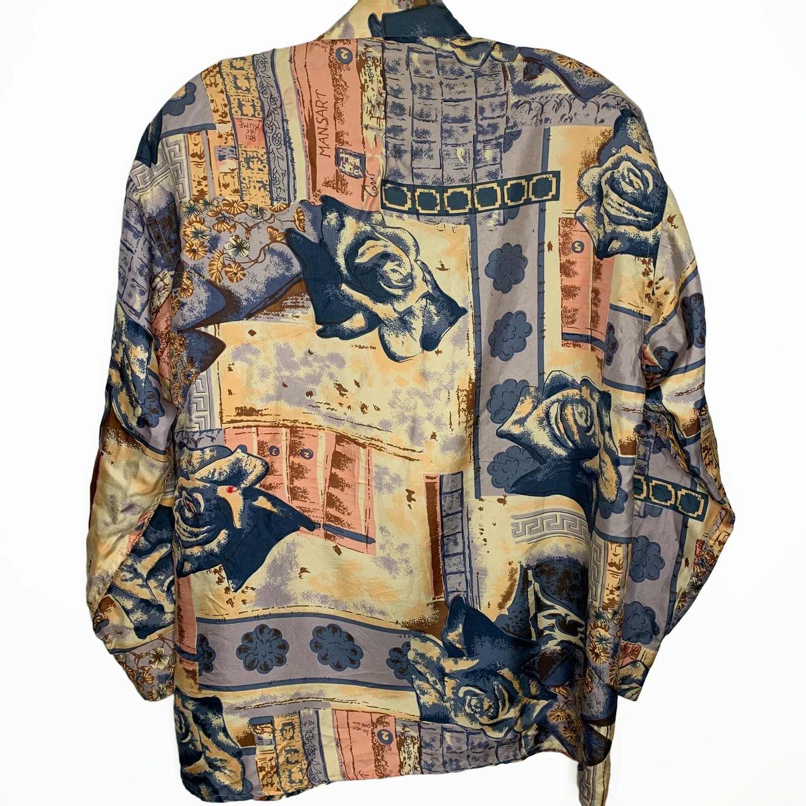 VTG Ted Lapidus Paris Top Sz Small, 100% Silk, Button Up, Long Sleeve, Artsy