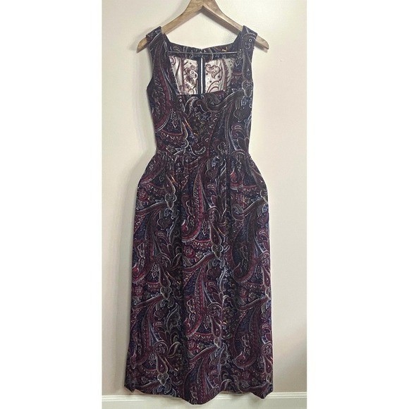 Vintage Bohemian Paisley Tapestry Maxi Dress Small Sleeveless 70s Aesthetic Red