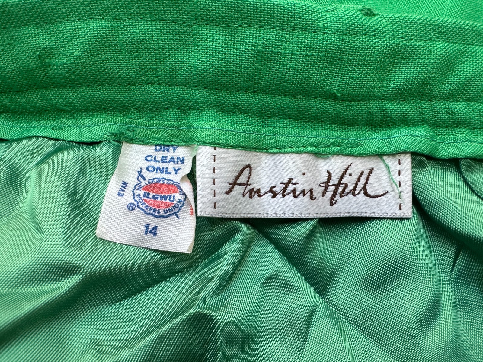 Vintage 1970s Austin Hill Kelly Green Lined Skirt Deadstock with Tags